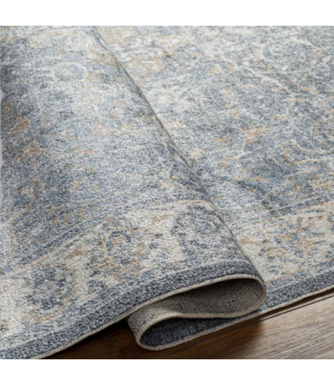 53729 Flat Weave Polyester Sky Blue Rug 7' x 9'
