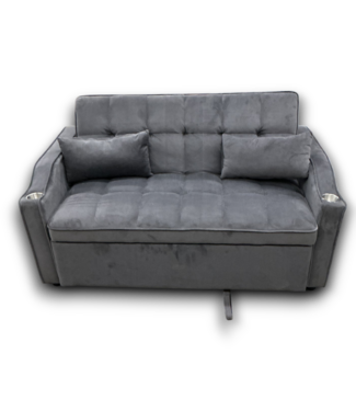 53784 Small Velvet Gray 3-in-1 Loveseat Futon Sofa
