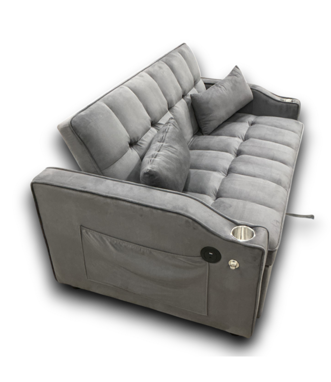 53784 Small Velvet Gray 3-in-1 Loveseat Futon Sofa