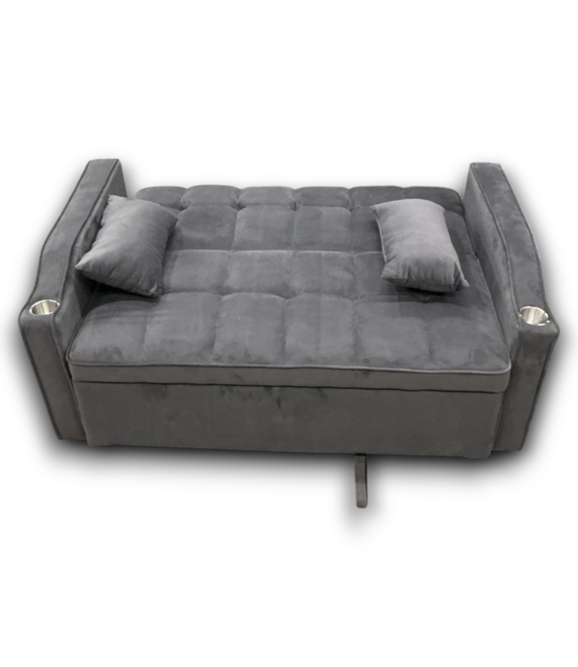 53784 Small Velvet Gray 3-in-1 Loveseat Futon Sofa