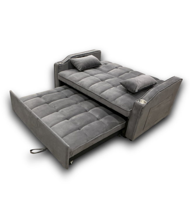 53784 Small Velvet Gray 3-in-1 Loveseat Futon Sofa
