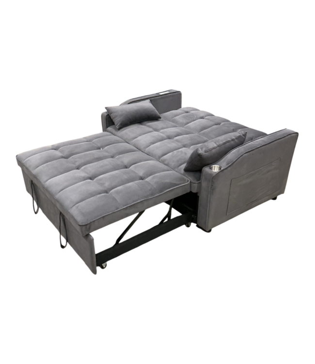 53784 Small Velvet Gray 3-in-1 Loveseat Futon Sofa