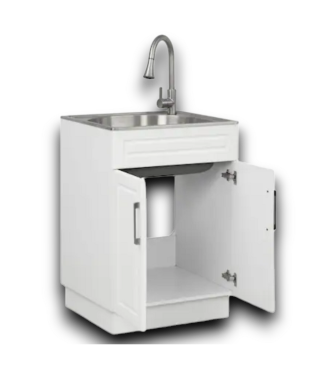 53840 White Freestanding Utility Tub With Cabinet And Faucet