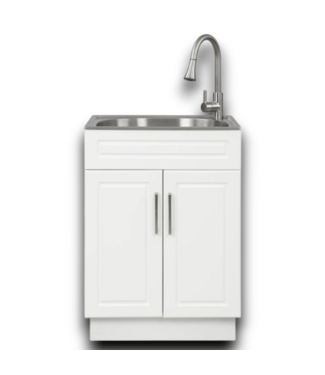 53840 White Freestanding Utility Tub With Cabinet And Faucet