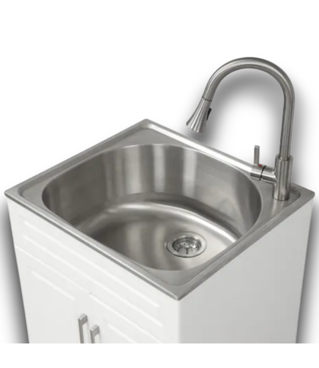 53840 White Freestanding Utility Tub With Cabinet And Faucet