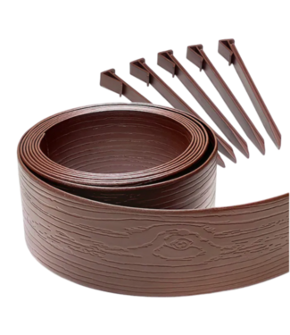 53860 20' X 5" Brown Plastic Edging Roll with Stakes