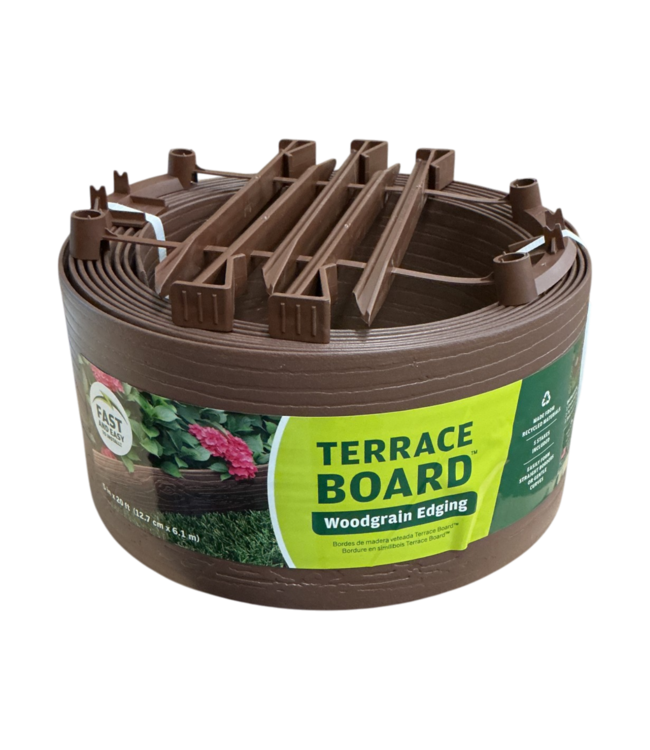 53860 20' X 5" Brown Plastic Edging Roll with Stakes
