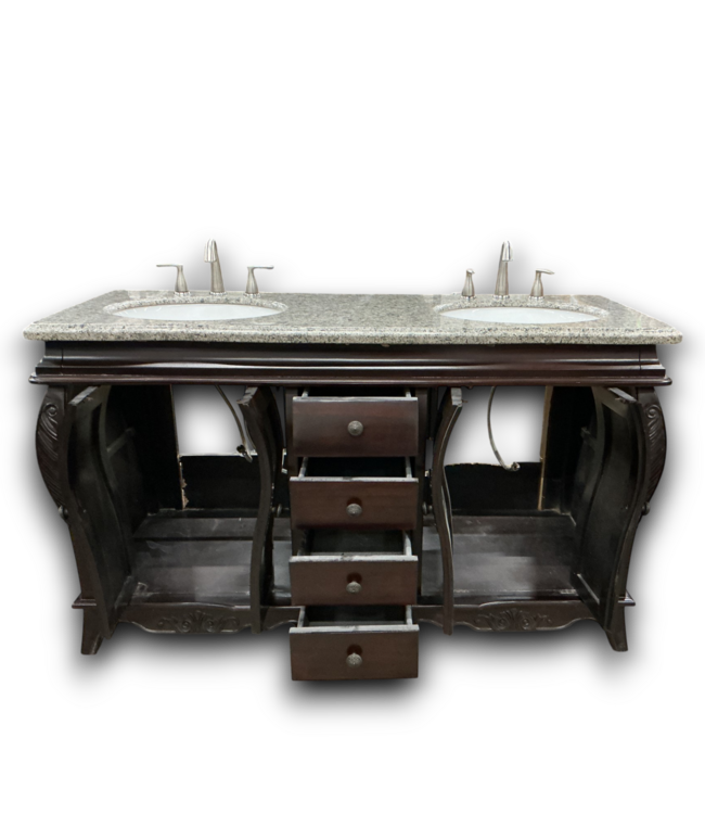 53878 Dark Cherry Double Bathroom Vanity With Granite Top 60"