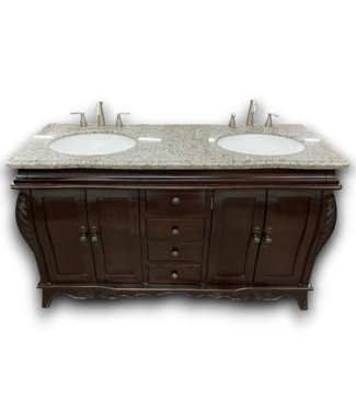 53878 Dark Cherry Double Bathroom Vanity With Granite Top 60"