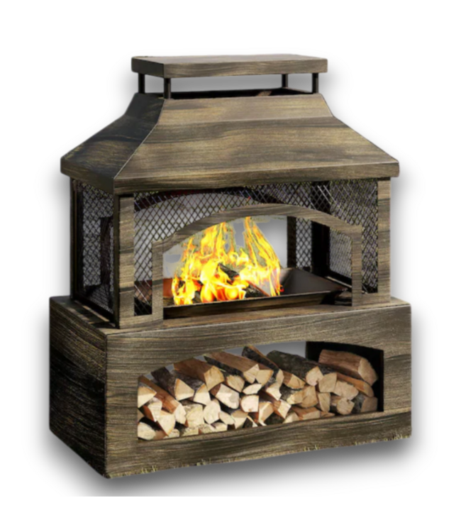 53895 Steel Outdoor Fireplace Pit With Log Storage 37"