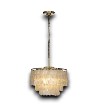 53920 White Capiz/Gold 3-Light Waterfall Chandelier