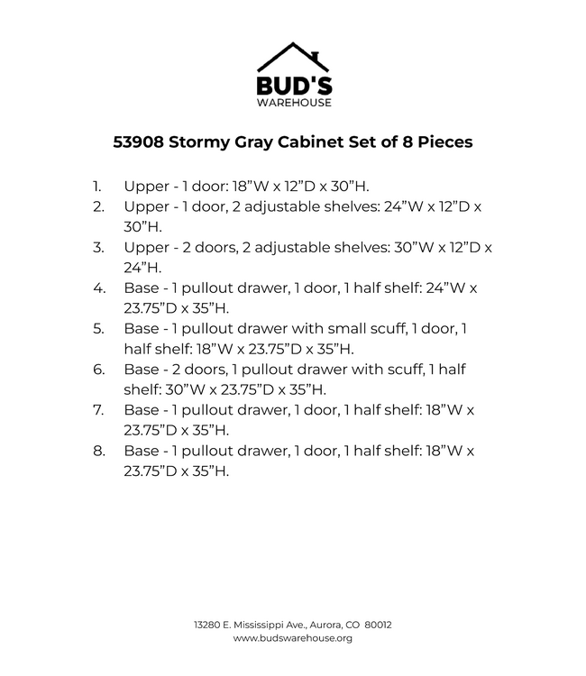 53908 Storm Gray Cabinet Set of 8-pcs