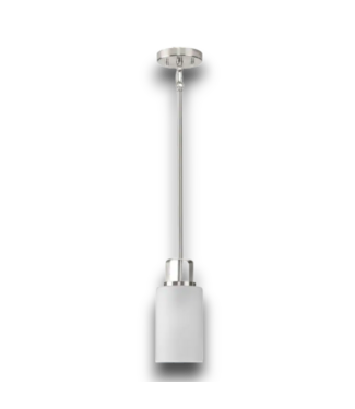 54119 League 1- Light Brushed Nickel  Farmhouse Etched Glass Cylinder Small Hanging Pendant Light