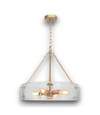 54141 Transitional 4- Light Satin Gold Bare Bulb Textured Glass Metal Chandelier