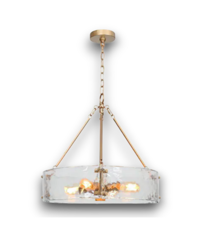 54141 Transitional 4- Light Satin Gold Bare Bulb Textured Glass Metal Chandelier