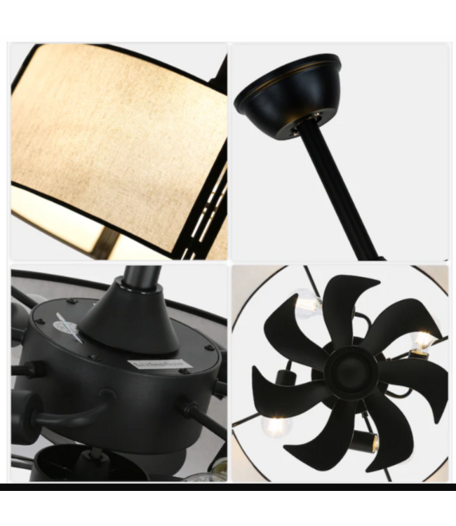 54169 Black Fandelier With Light 20"