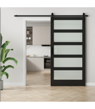 54162 Black 5 Lite Glass Barn Door 42 X 84