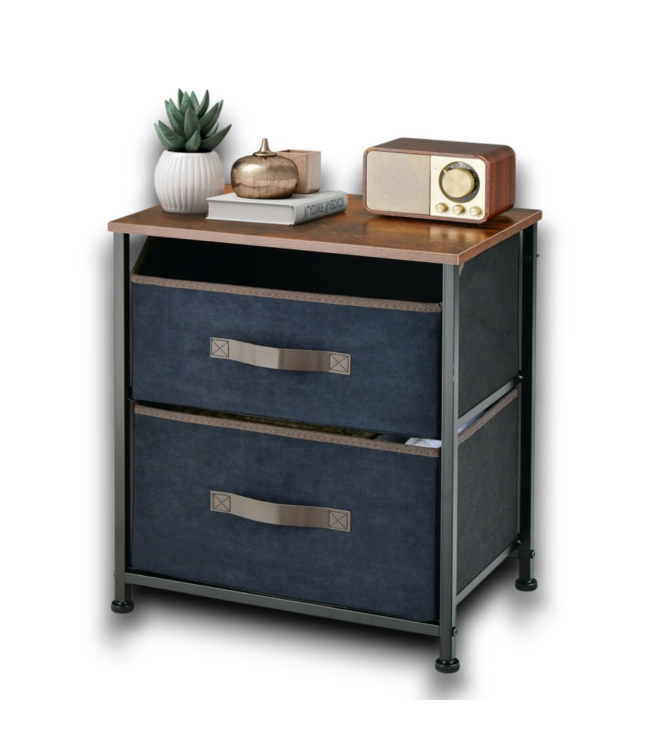 54277 Industrial Nightstand With Blue Fabric Drawers