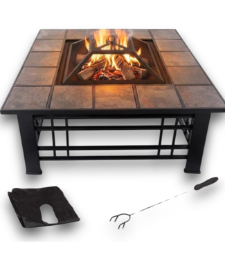 54377 32" Square Tile Firepit Wood Burning