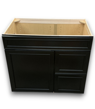 54382 36” Black Wooden 2 Drawers Vanity Base