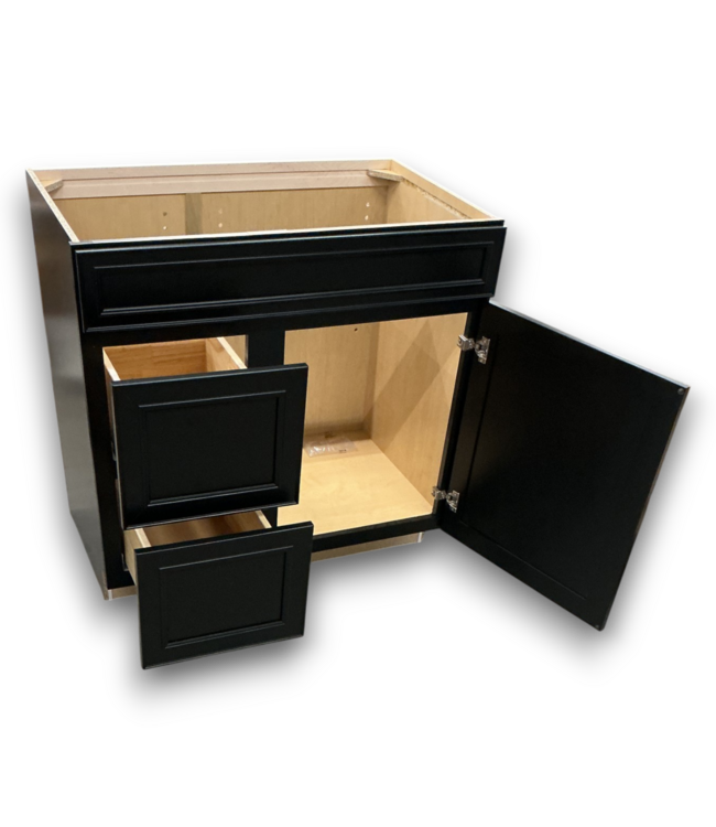 54383 36” Black Wooden 2 Drawers Vanity Base