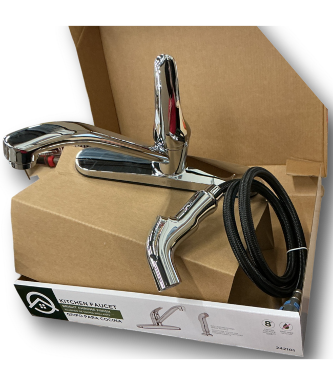 54417 Essentials Polished Chrome Single Handled Mid- Arc Kitchen Faucet And Side Spray