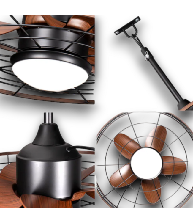 54454 Black & Brown Caged Smart Ceiling Fan With Light
