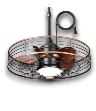 54454 Black & Brown Caged Smart Ceiling Fan With Light