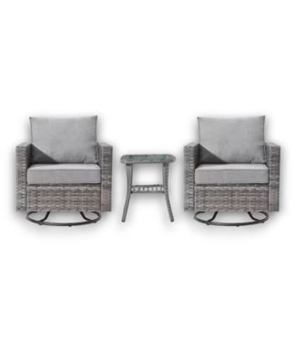 54482 Gray 3 Piece Wicker Patio Rocking Chairs And Table
