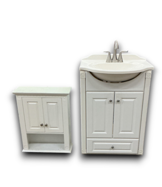 54493 Cotton White Bathroom Vanity & Wall Cabinet