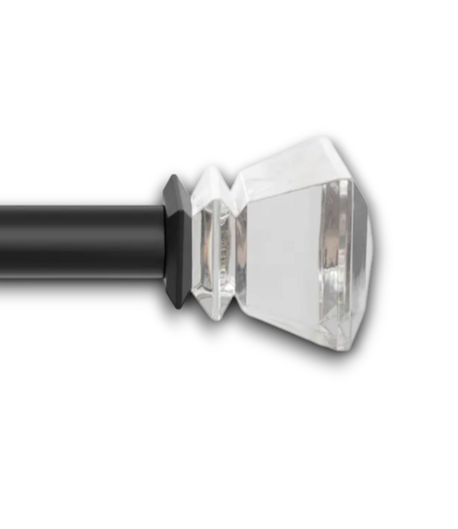54621 Matte Black Curtain Rod With Crystal Finals 72"
