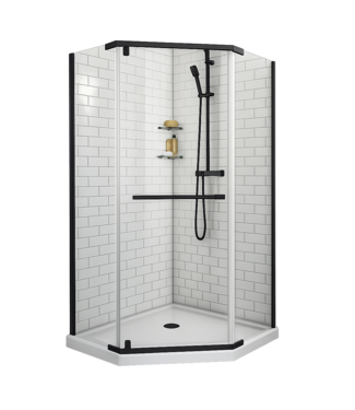 54609 Prism Matte Black Frameless Neo Angle Pivot Shower Door