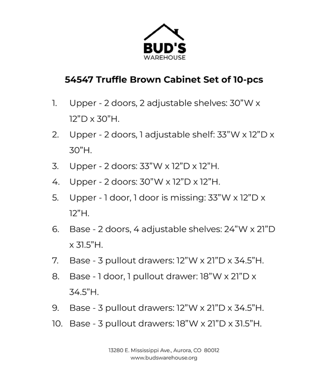 54547 Truffle Brown Cabinet Set Of 10-pcs