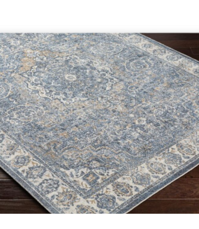 54477 Lillian Flat Weave Polyester Sky Blue Rectangular Indoor Medallion Vintage Carpet