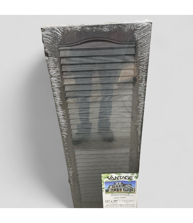 46189 Vantage Black Louvered Exterior Shutters (2-Pack)
