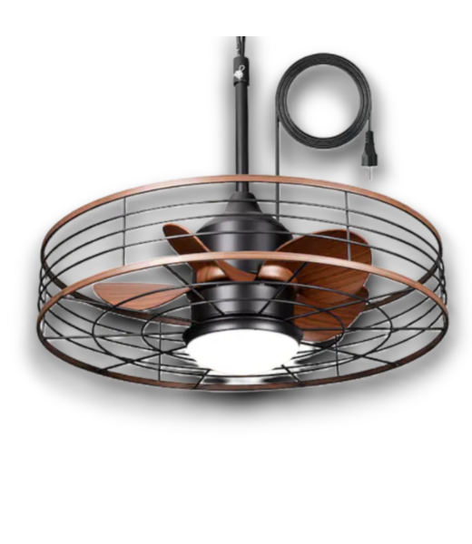 54454 Black & Brown Caged Smart Ceiling Fan With Light