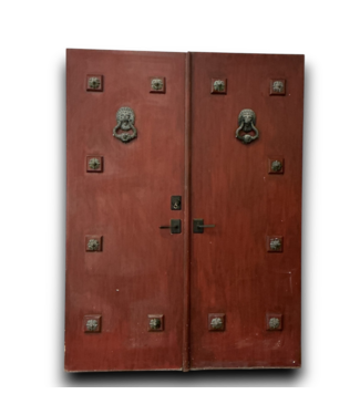 54607 60 X 80 Rustic Double Entry Door With Lion Knockers