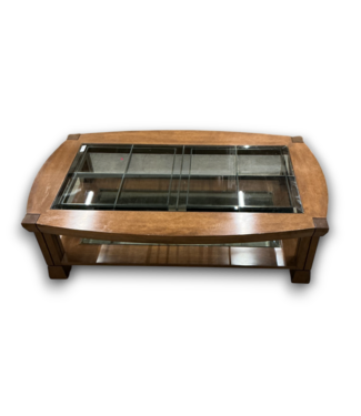 52582 Wooden 2-Tier Coffee Table w/Glass Top