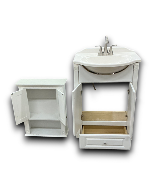 54493 Cotton White Bathroom Vanity & Wall Cabinet