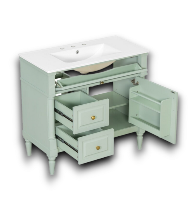54533 Light Green Bathroom Vanity With White Ceramic Sink 36"