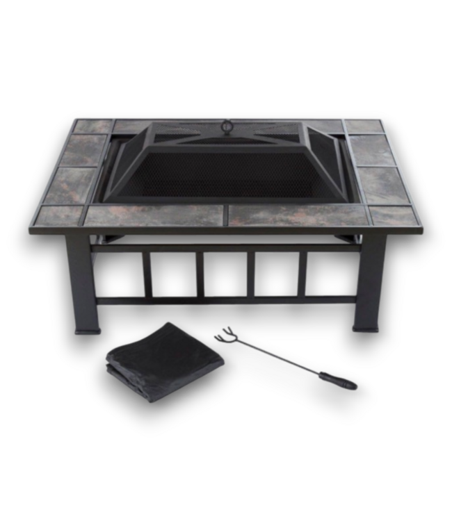 54377 32" Square Tile Firepit Wood Burning