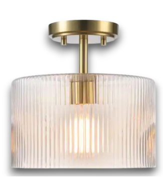 52767 Brass & Ribbed Glass Ceiling Light 10"H