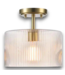 52767 Brass & Ribbed Glass Ceiling Light 10"H