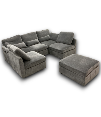 54752 Modern Grey Modular Sectional Sofa With Usb Ports And Phone Holder