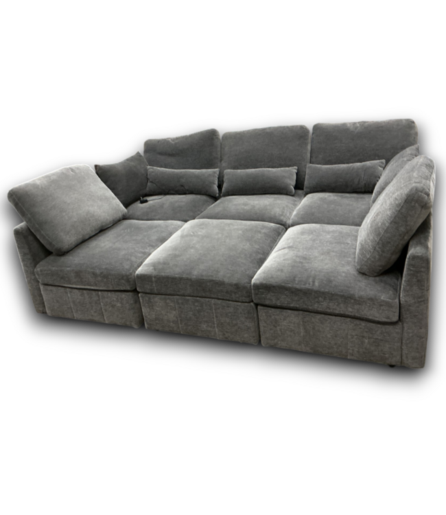 54752 Modern Grey Modular Sectional Sofa With Usb Ports And Phone Holder