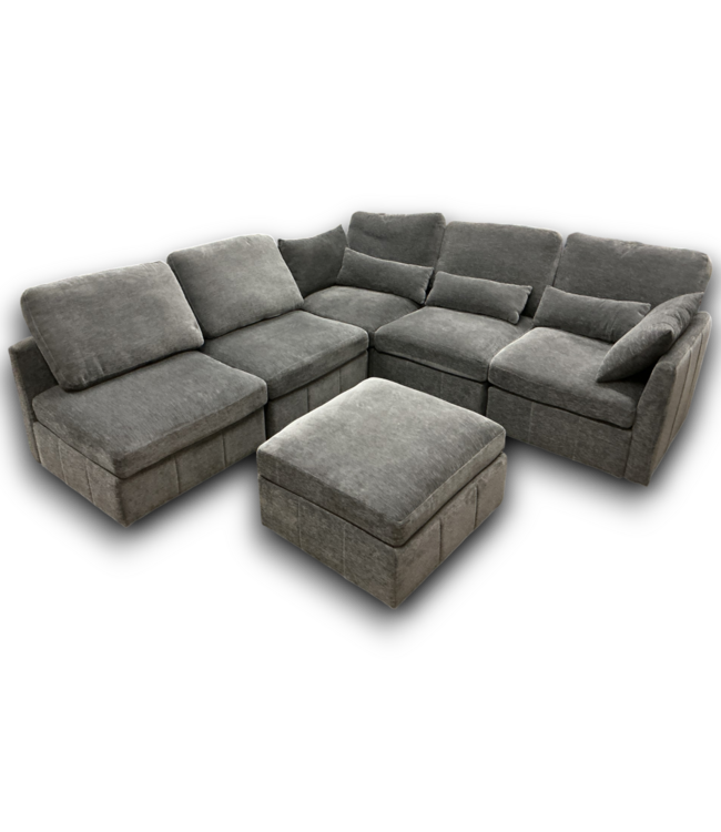 54752 Modern Grey Modular Sectional Sofa With Usb Ports And Phone Holder