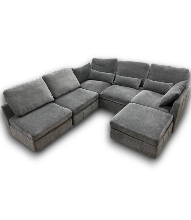 54752 Modern Grey Modular Sectional Sofa With Usb Ports And Phone Holder