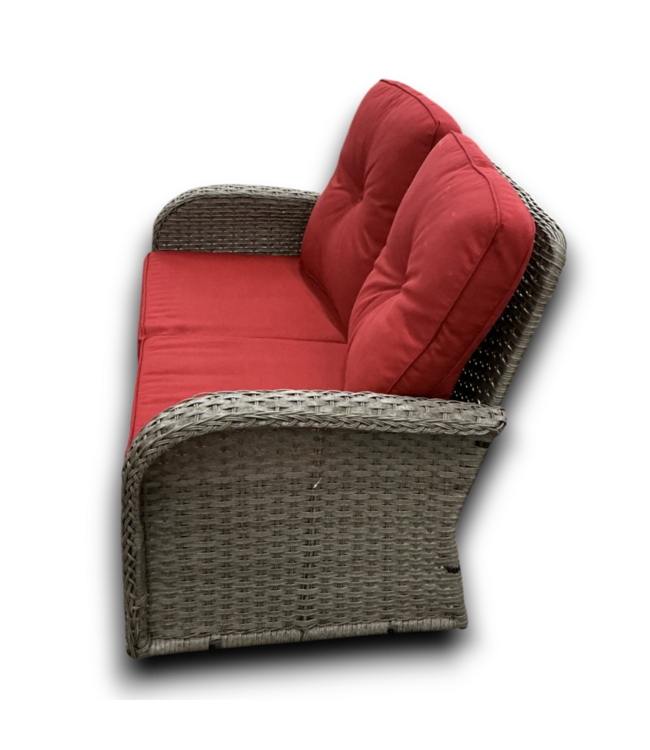 54793 Grey Wicker With Brick Red Cushions Rocker Chair