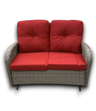 54793 Grey Wicker With Brick Red Cushions Rocker Chair