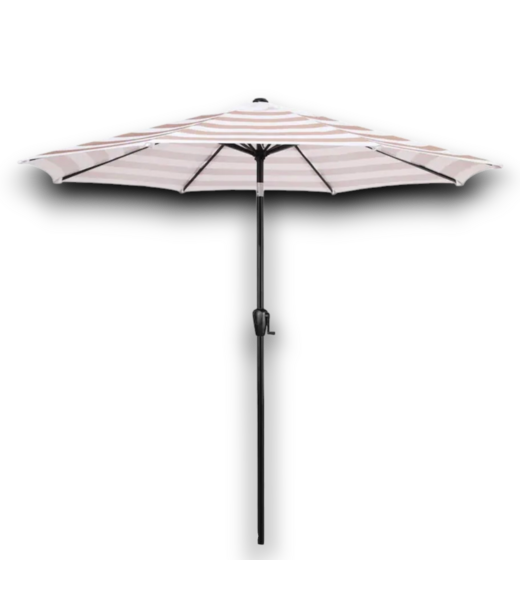 54836 Round 8-rib Steel Market Patio Umbrella Beige And White Stripe 9'